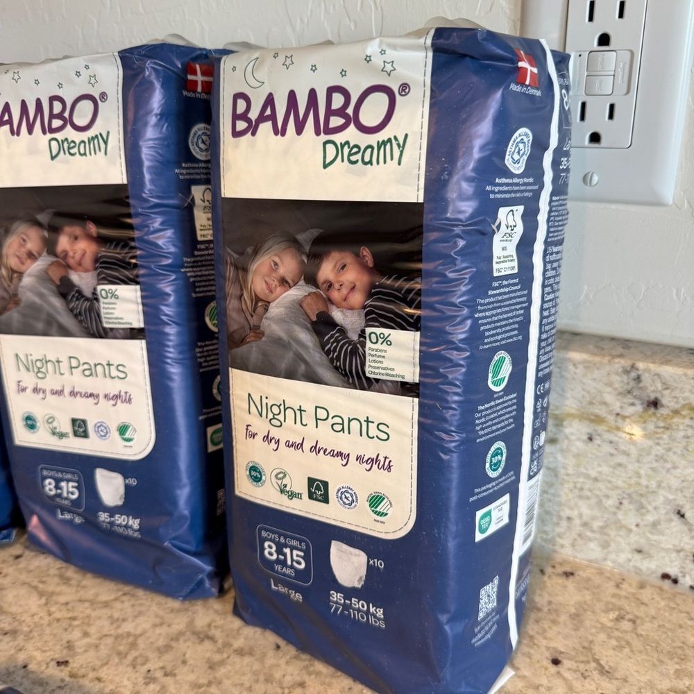 Bambo Dreamy Night Training Pull Up Diaper Pants, x5 Bags Size Large 77-110lbs - Picture 4 of 6